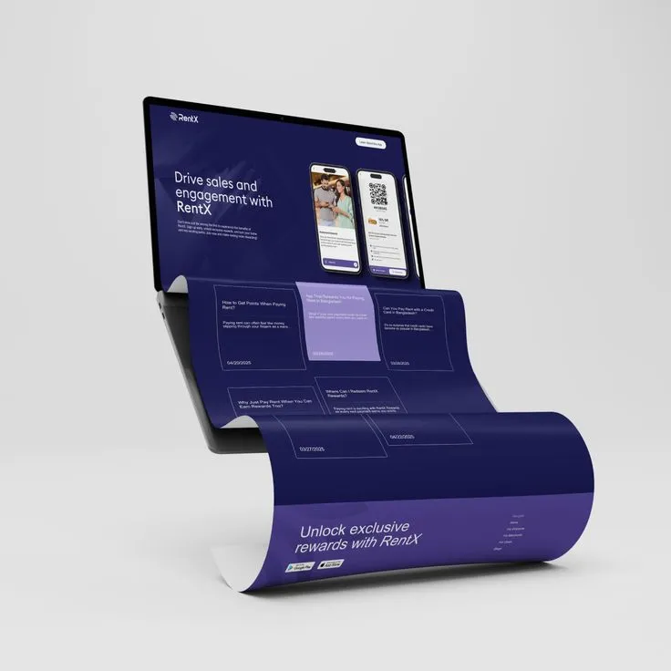 Floating website layout showcasing responsive UI/UX design elements