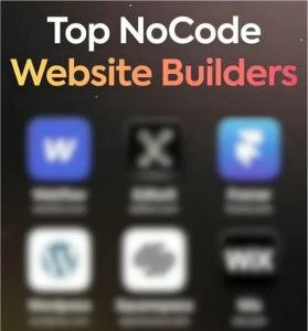 Display showing six popular no-code and low-code tools used to build websites and web applications.